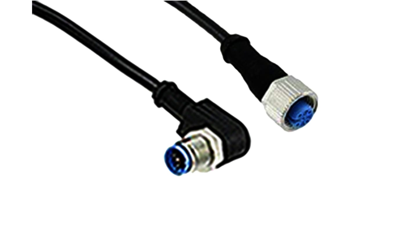 TE Connectivity Straight Male 5 way M12 to Right Angle Female 5 way M12 Sensor Actuator Cable, 1.5m