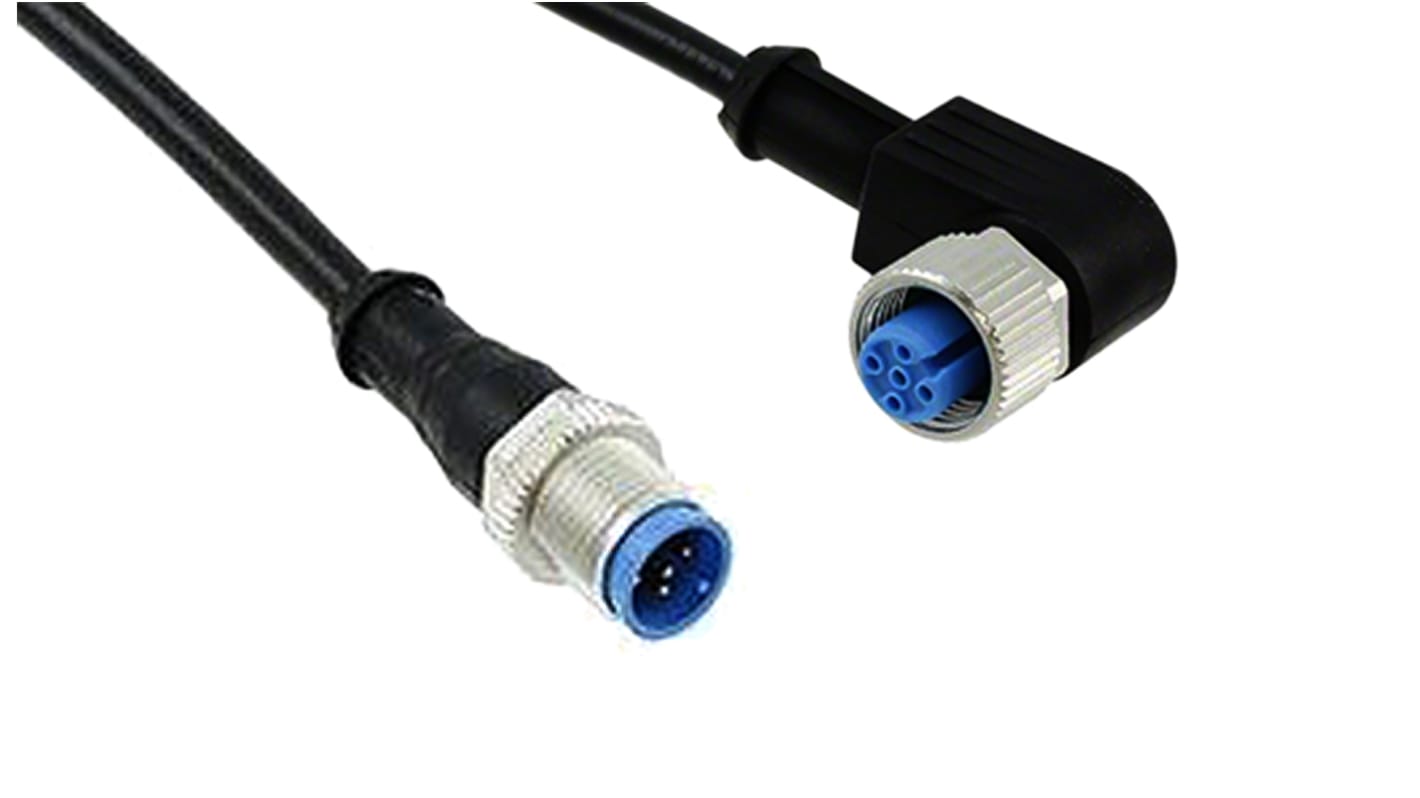 TE Connectivity Right Angle Female 5 way M12 to Straight Male 5 way M12 Sensor Actuator Cable, 1.5m