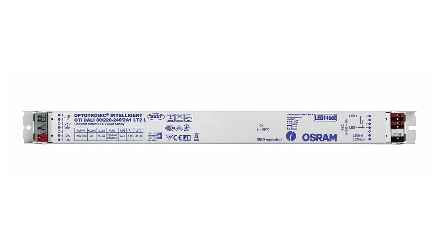 Modulo controllore LED Osram, 80W, IN 176 → 276 V dc, 198 → 264 V ac, OUT 20 → 54V, 2.1A