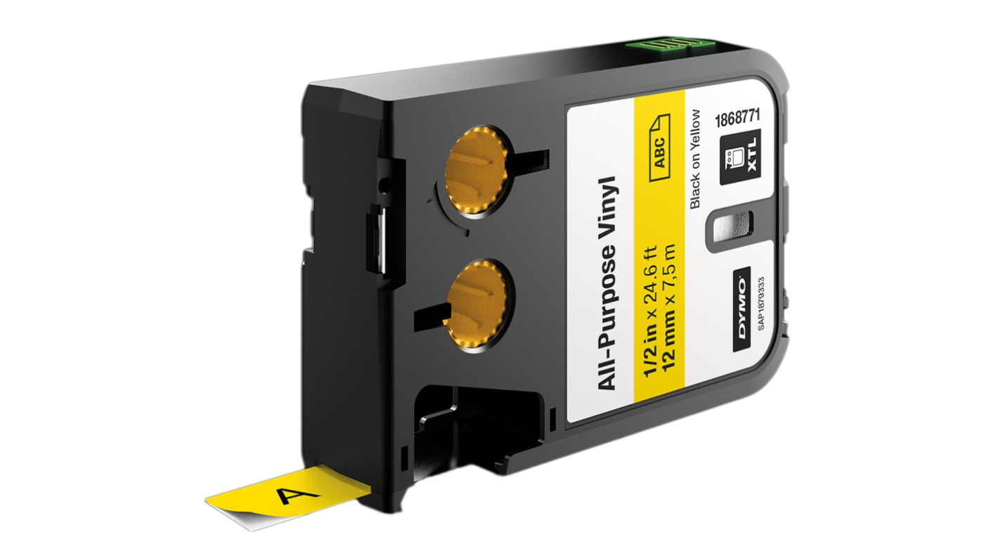 1868771 Dymo XTL Black on Yellow Label Printer Tape, 7 m Length, 12