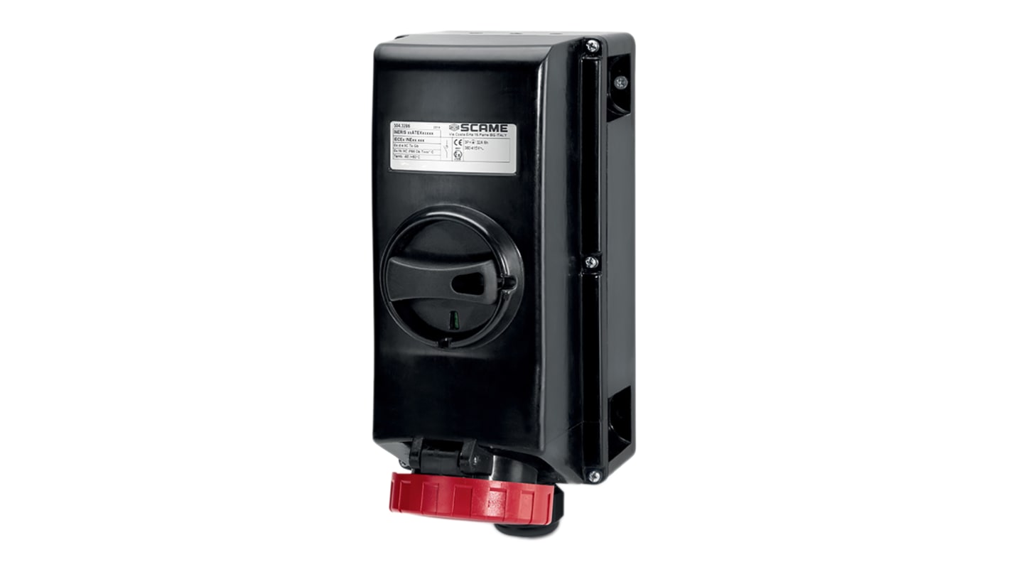 Scame IP66 Red Surface Mount 3P+E Power Connector Socket ATEX, IECEx, Rated At 63A, 380 → 415 V