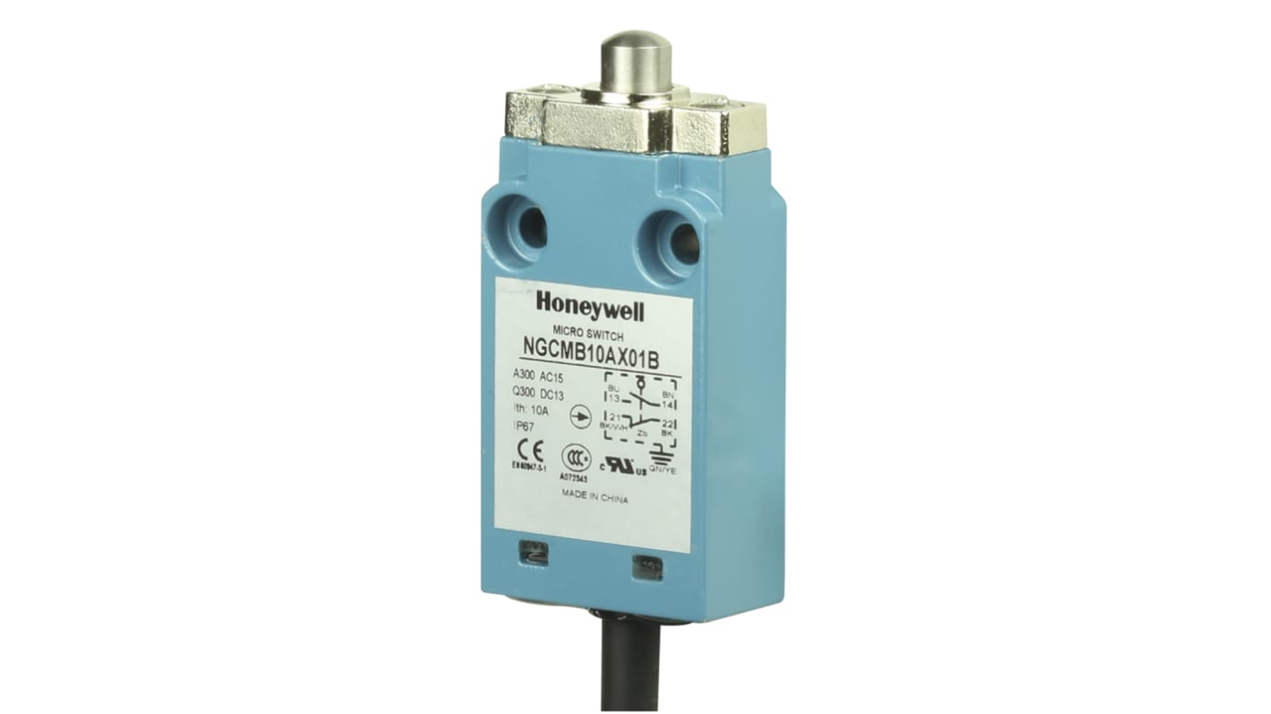 Honeywell NGC Series Plunger Limit Switch, NO/NC, IP67, SPDT, Metal Housing, 240V ac Max, 6A Max