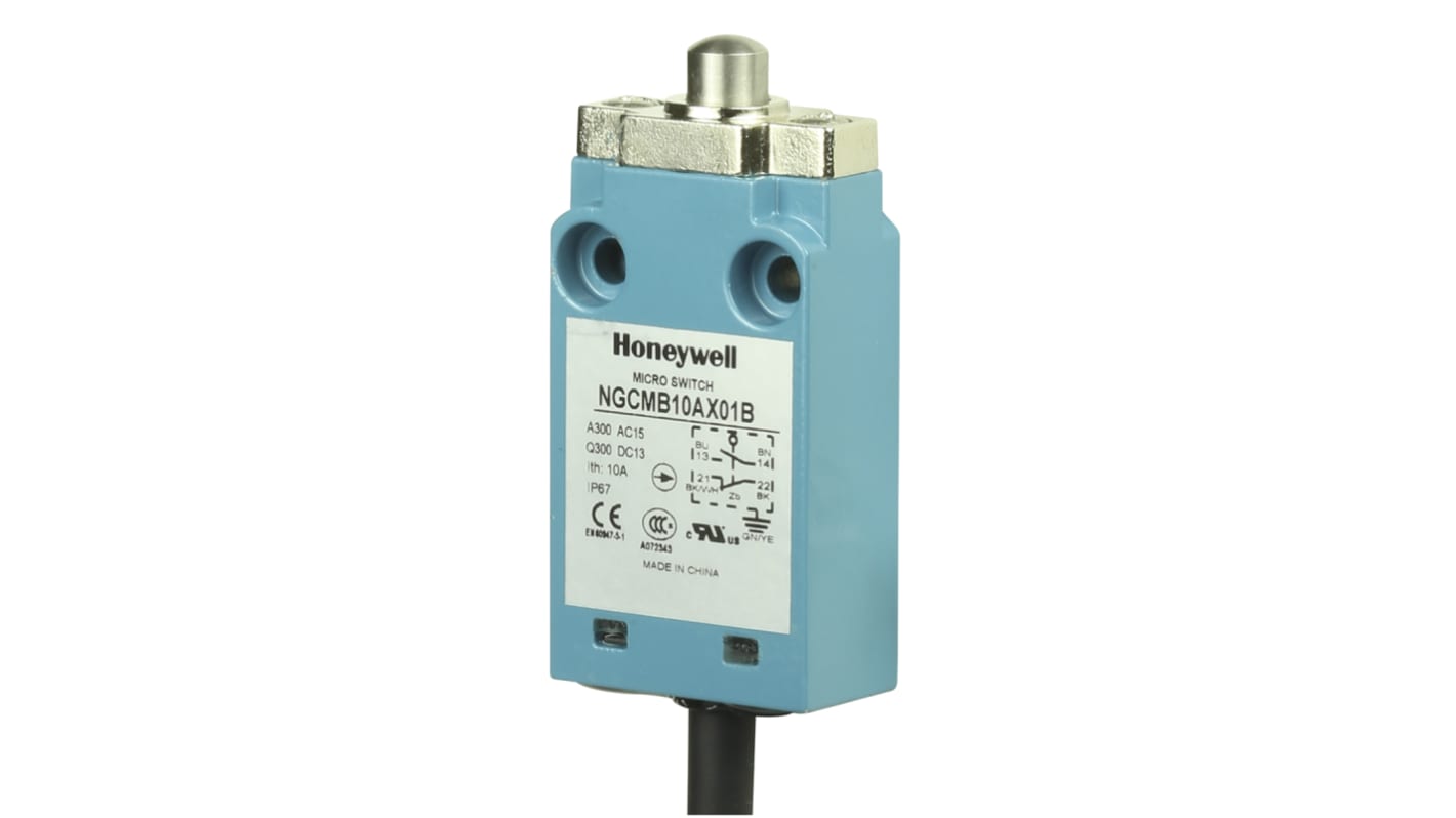 Honeywell NGC Series Plunger Limit Switch, NO/NC, IP67, SPDT, Metal Housing, 240V ac Max, 6A Max