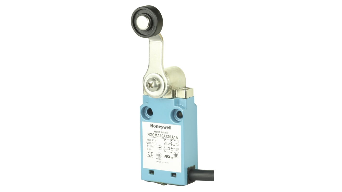 Honeywell NGC Series Roller Lever Limit Switch, 2NO/2NC, IP67, DPDT, Metal Housing, 10mA Max
