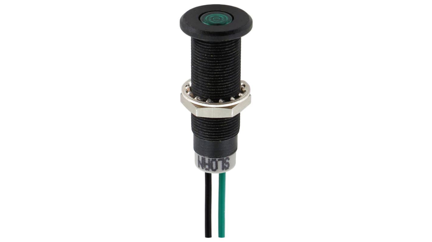 Sloan Green Panel Mount Indicator, 5 → 28V, 8.2 x 7.6mm Mounting Hole Size, Lead Wires Termination, IP68