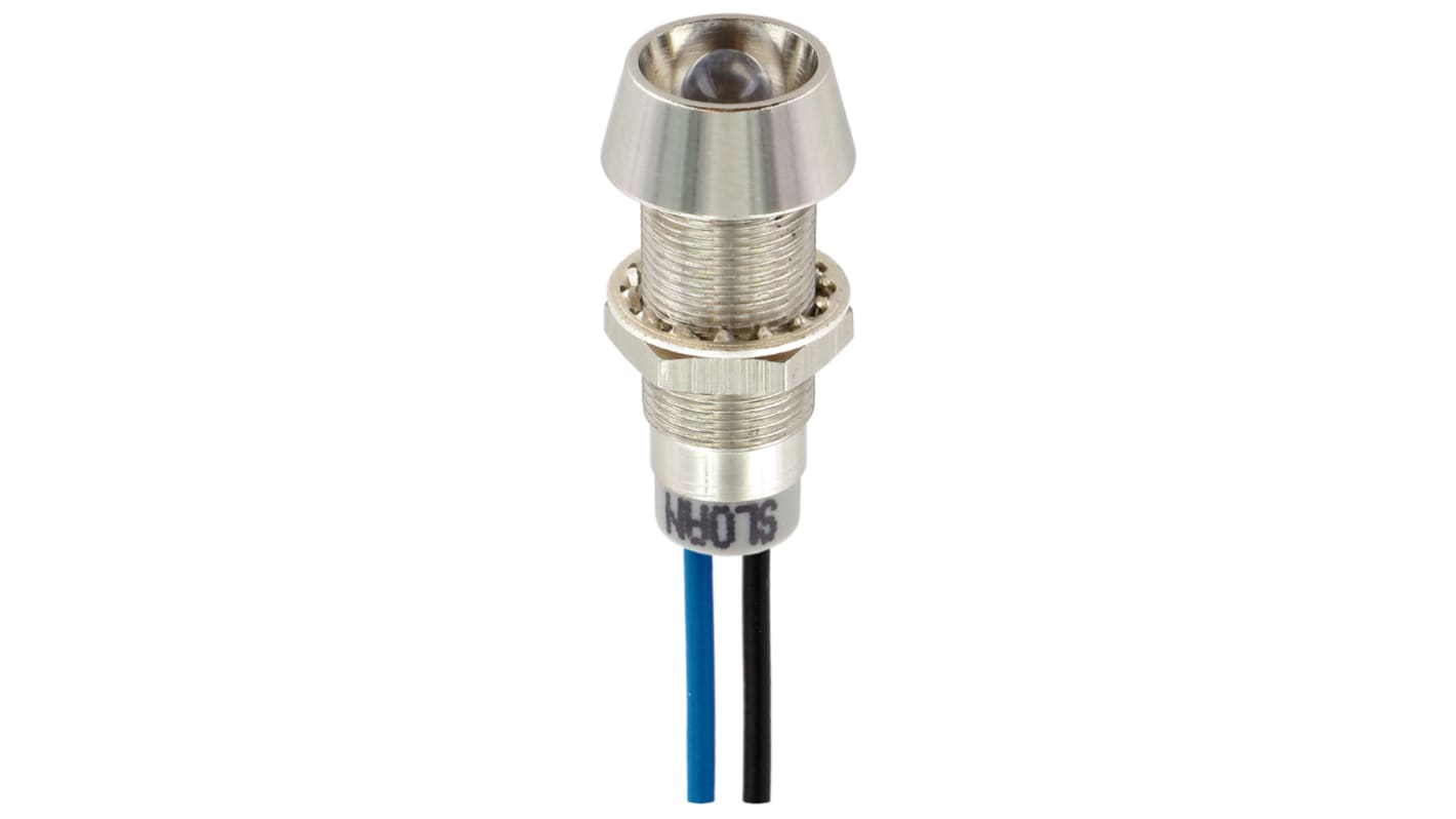 Sloan Blue Panel Mount Indicator, 5 → 28V, 8.2 x 7.6mm Mounting Hole Size, Lead Wires Termination, IP68