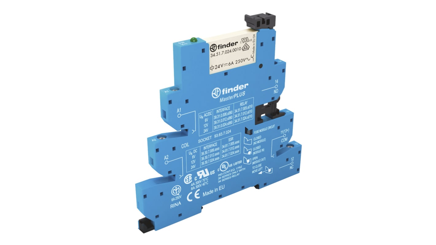 Finder 39 Series Interface Relay, DIN Rail Mount, 240V ac/dc Coil, SPDT, 1-Pole