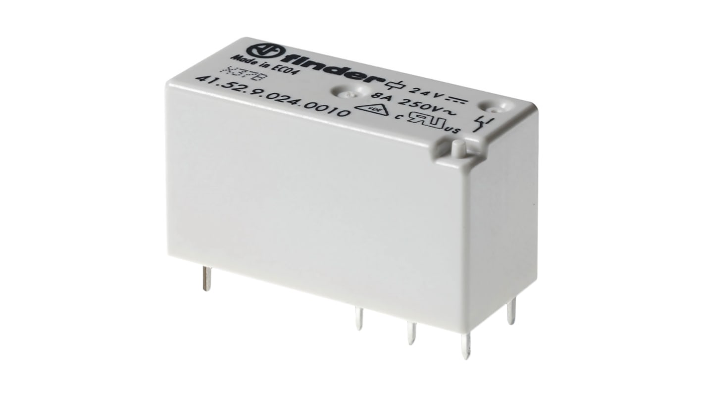 Finder PCB Mount Power Relay, 24V ac Coil, 8A Switching Current, DPDT