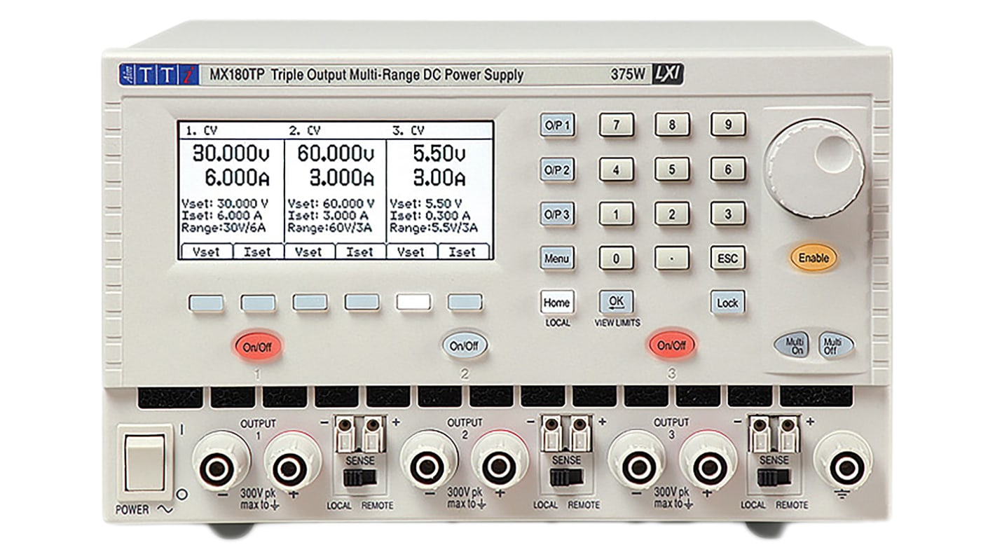 Alimentatore da banco Aim-TTi MX180T, 3 uscite, 0 → 15V, 0 → 3A, 378W