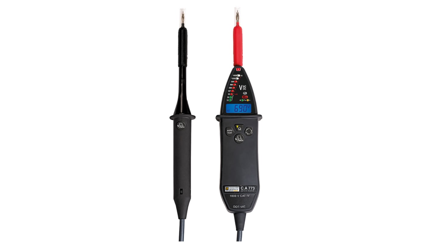 Chauvin Arnoux CA 773 IP2X, Backlit LCD, LED Voltage tester, 1000 V ac, 1400V dc, Continuity Check, Battery Powered,