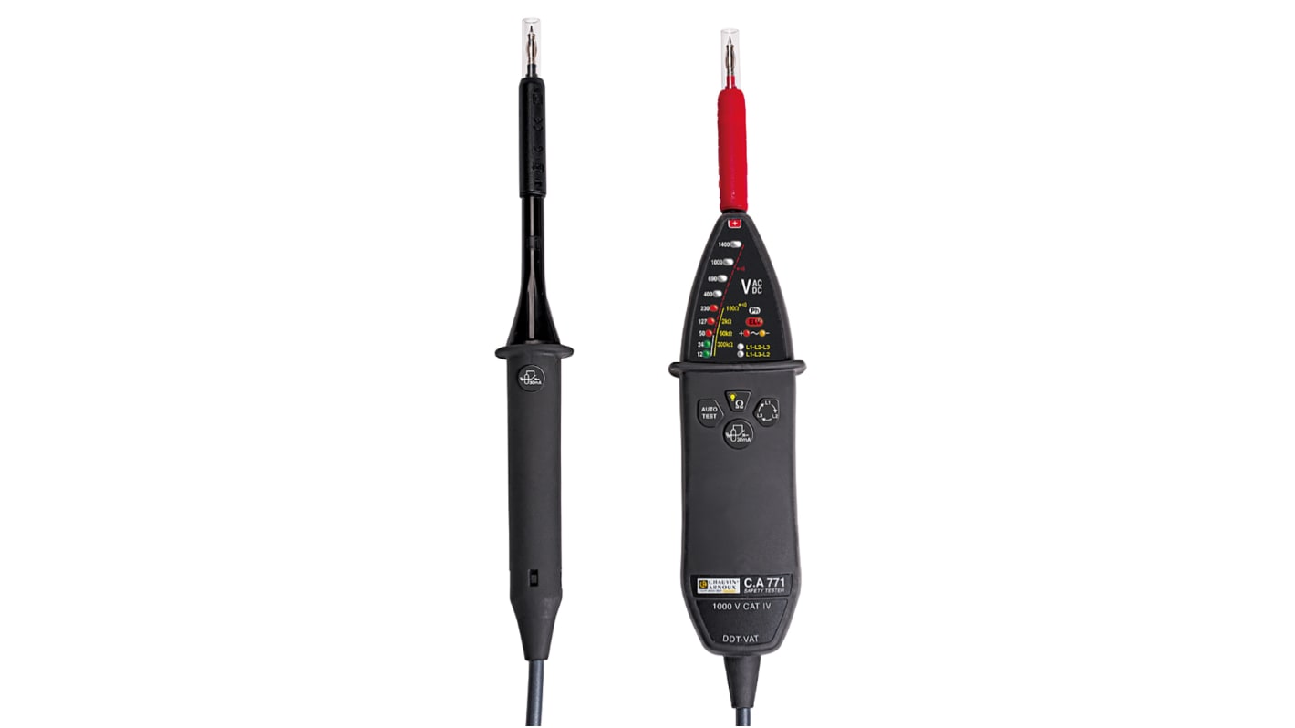 Chauvin Arnoux CA 771 IP2X, LED Voltage tester, 1000 V ac, 1400V dc, Continuity Check, Battery Powered, CAT IV With RS