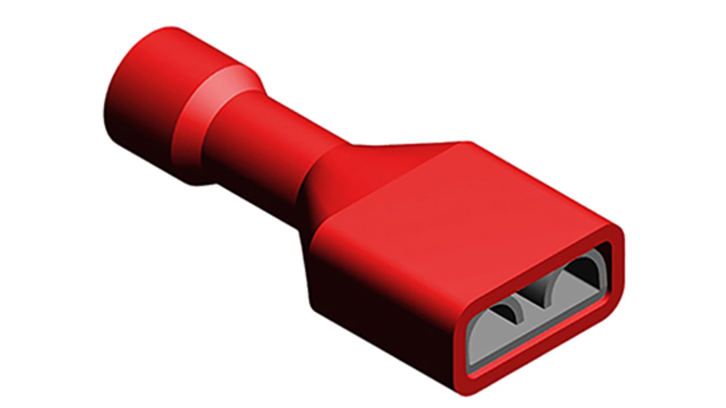 Terminal de lengüeta hembra aislado de color Rojo Molex InsulKrimp 19003 de crimpar, 6.35 x 0.81mm, de Latón estañado