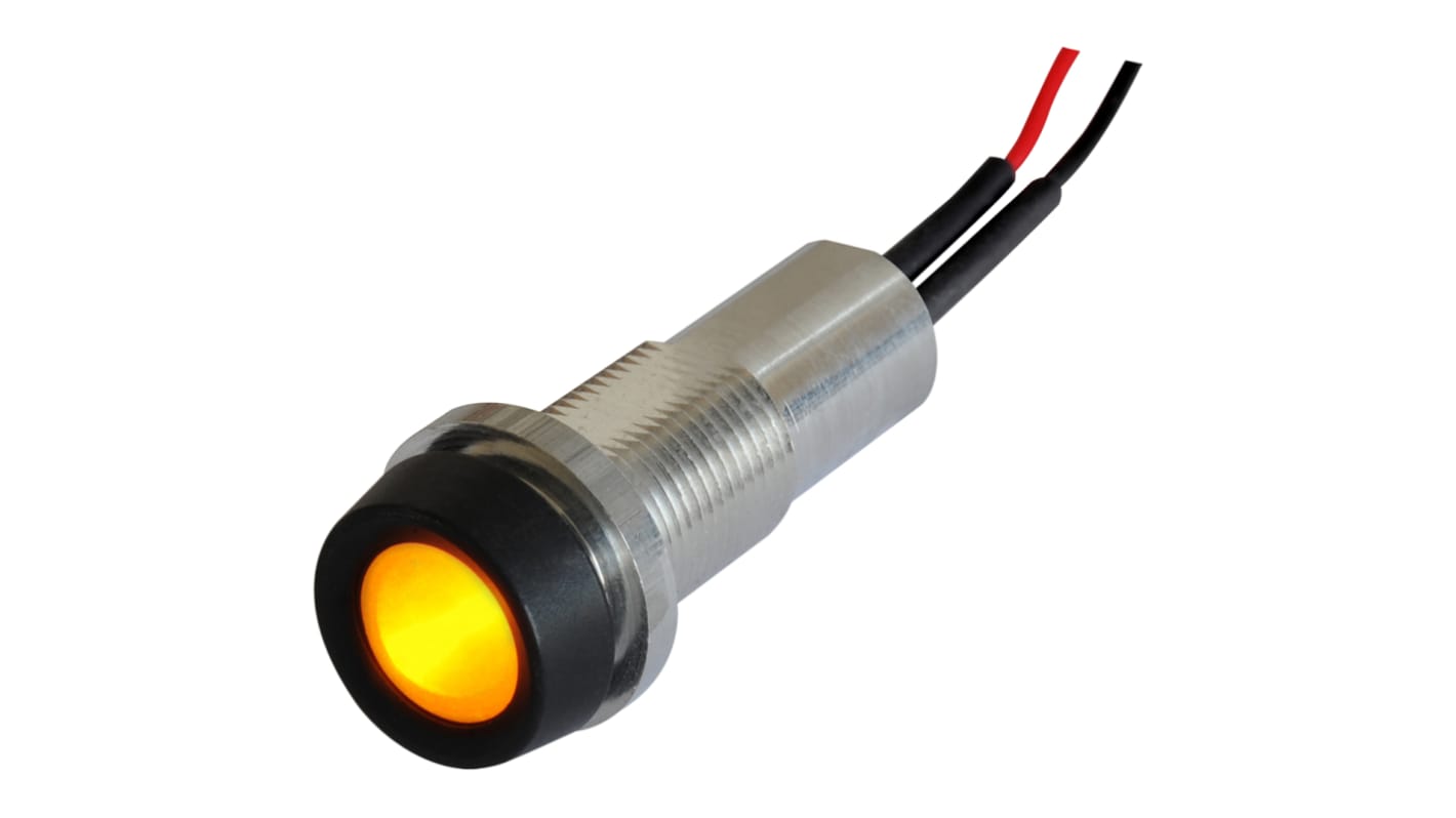 Indicador LED Oxley, Amarillo, lente prominente, marco Negro, Ø montaje 10.2mm, 15mA, 2500mcd, IP68