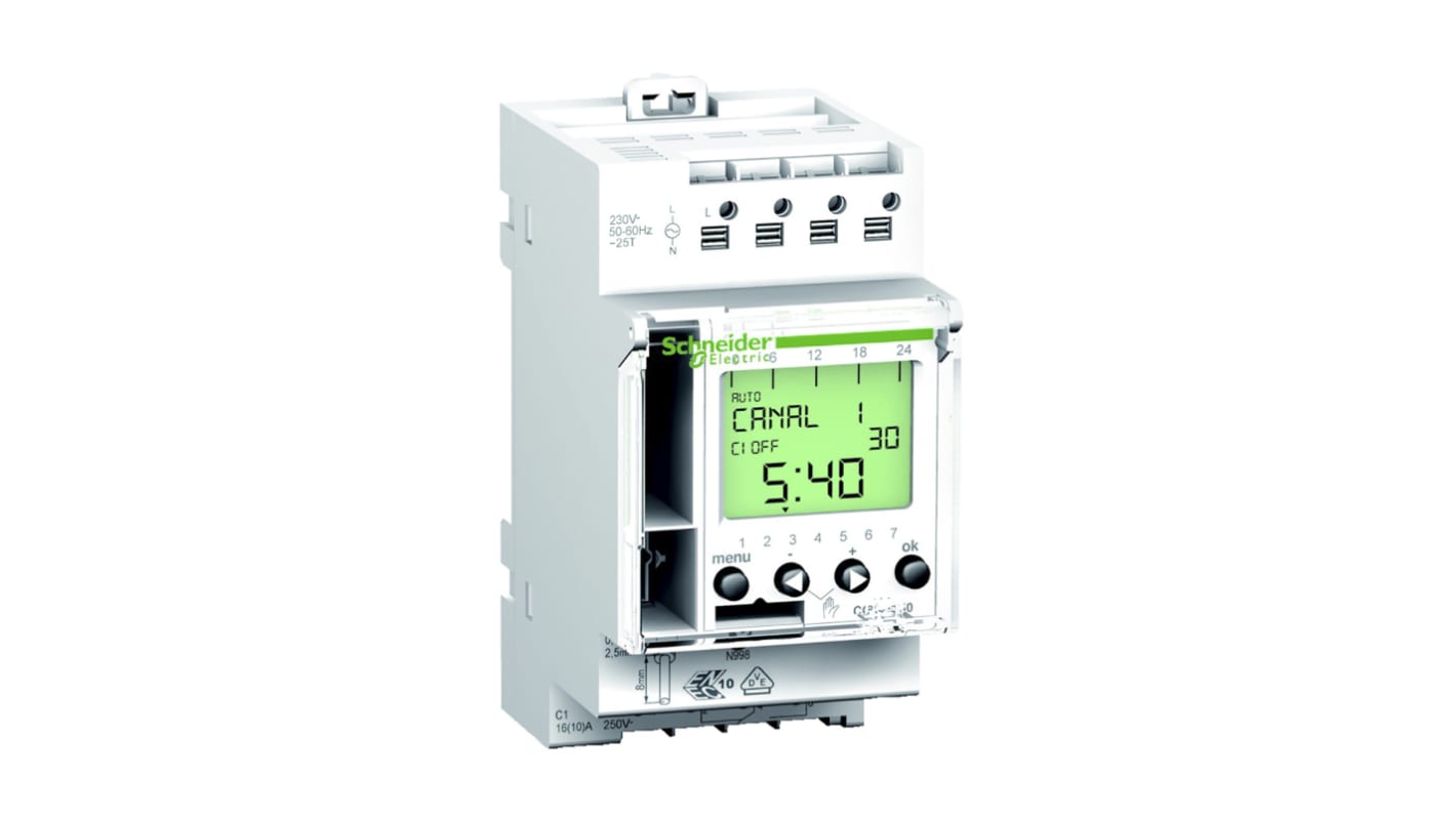 Interrupteur horaire pour rail DIN Schneider Electric, Acti 9, 230 V c.a. 1 canal