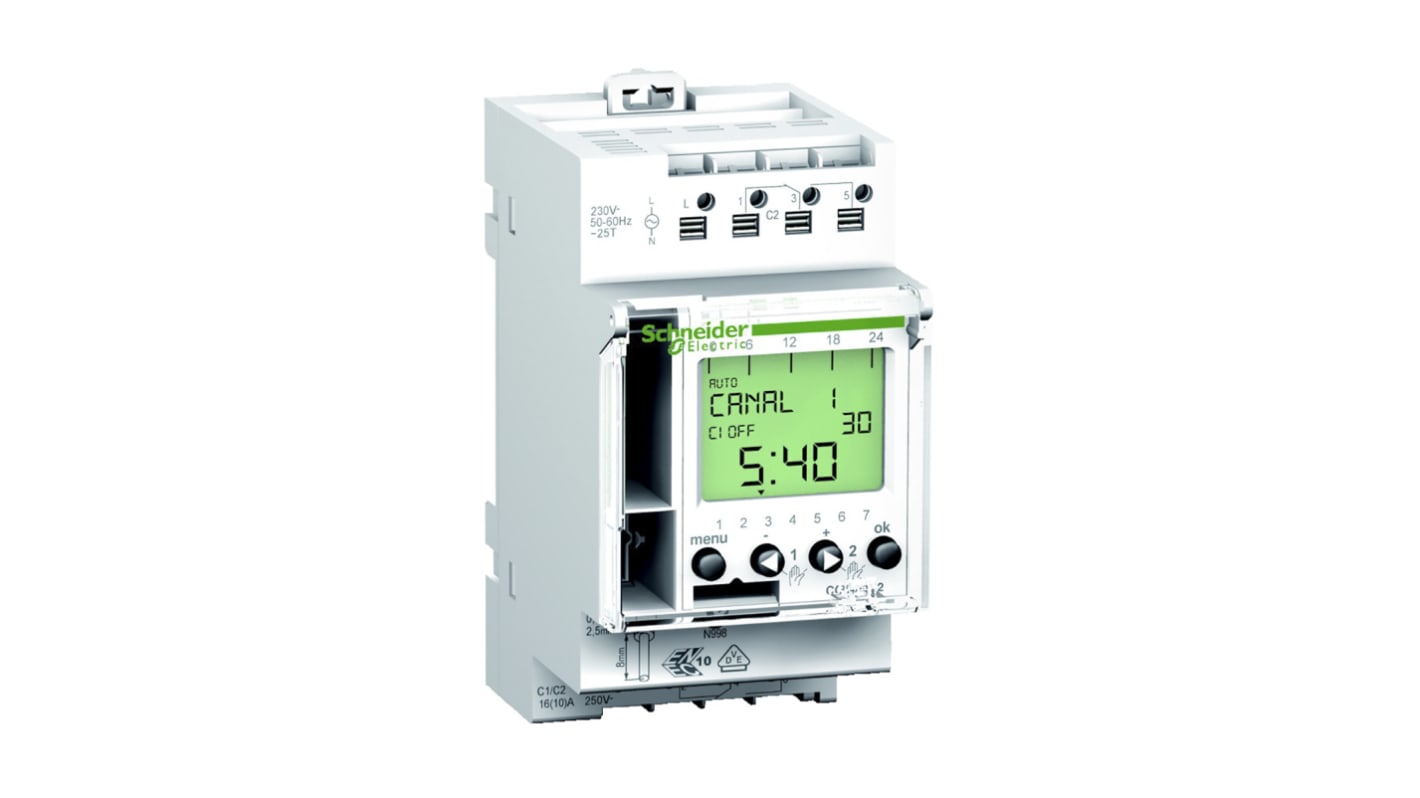 2 Channel Digital DIN Rail Time Switch Measures Days, Hours, 230 V ac