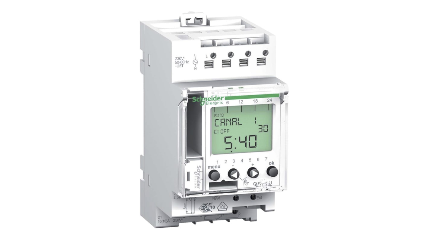 Interrupteur horaire pour rail DIN Schneider Electric, 230 V c.a. 1 canal