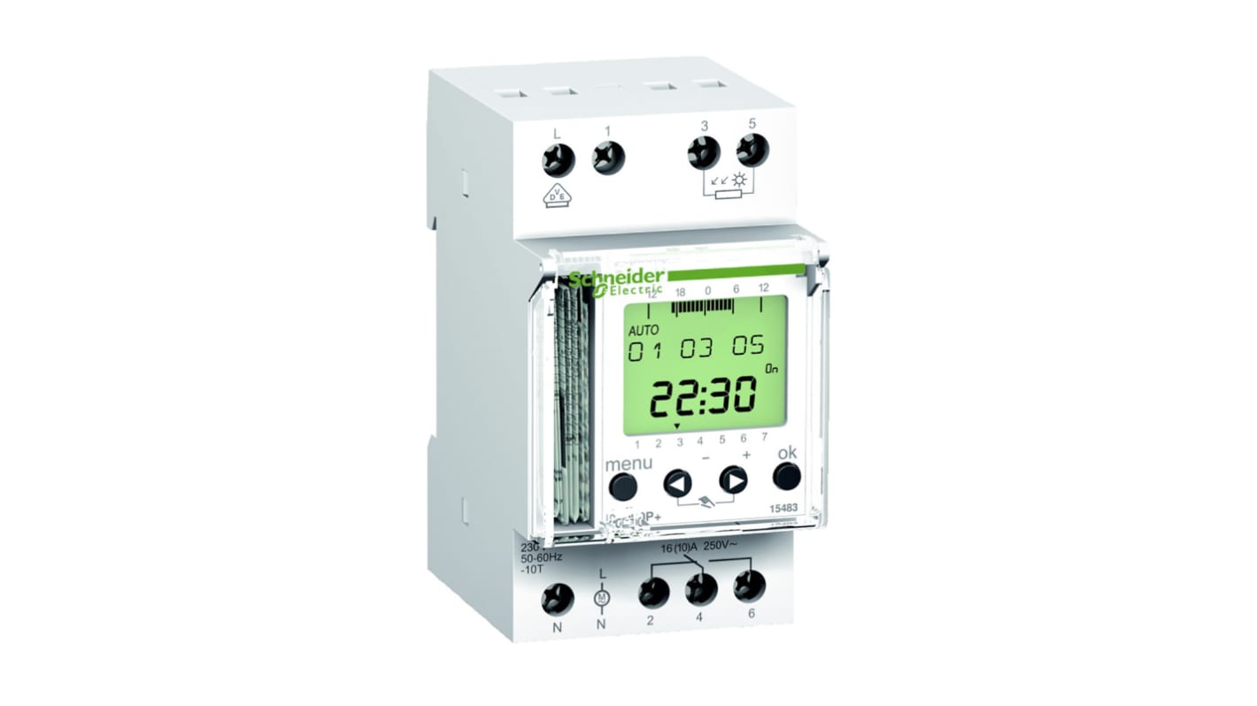 1 Channel Digital DIN Rail Time Switch Measures Hours, Minutes, Seconds, 250 V ac