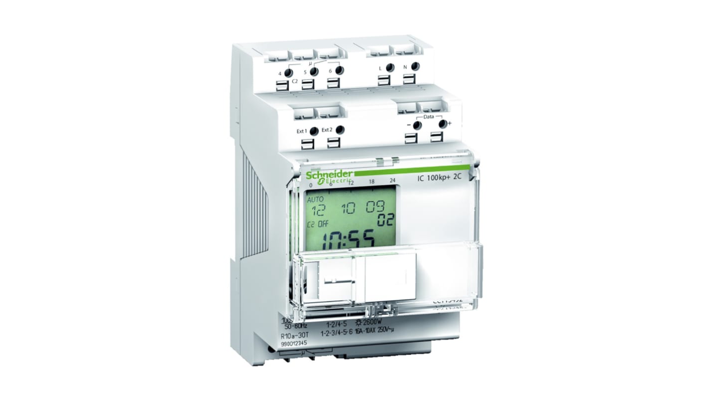 2 Channel Digital DIN Rail Time Switch Measures Hours, 100 → 240 V ac