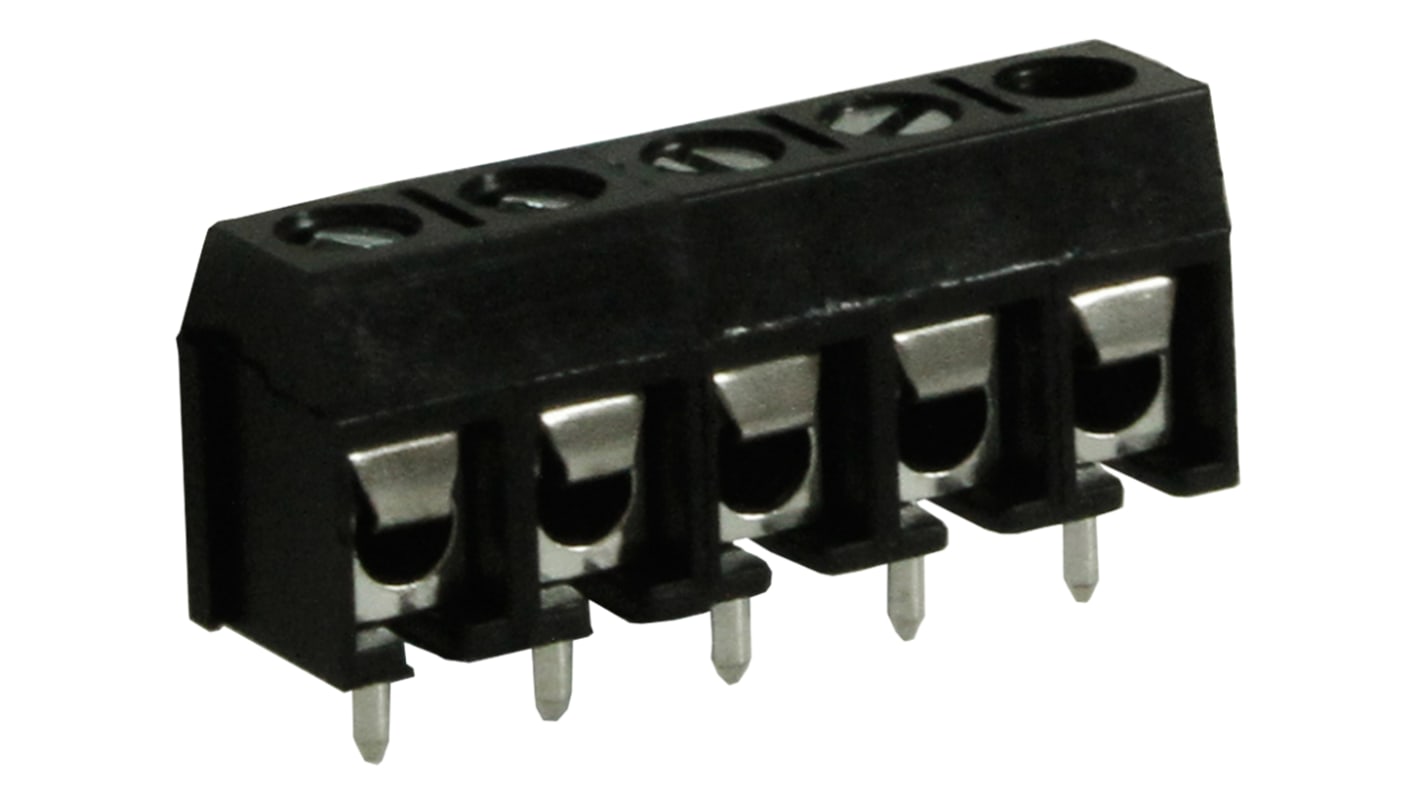 Borne para PCB Macho RS PRO de 5 vías , paso 5mm, 16A, de color Negro, montaje Montaje en orificio pasante, terminación