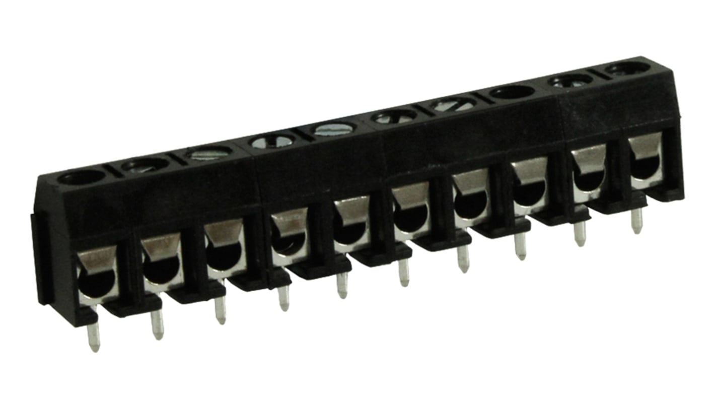 Borne para PCB Macho RS PRO de 10 vías , paso 5mm, 16A, de color Negro, montaje Montaje en orificio pasante,