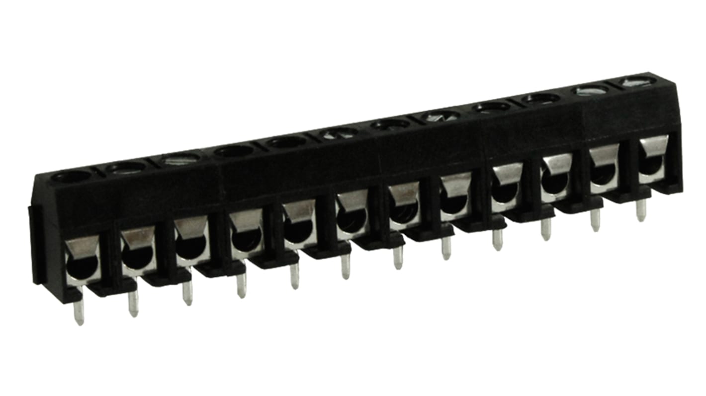 Borne para PCB Macho RS PRO de 12 vías , paso 5mm, 16A, de color Negro, montaje Montaje en orificio pasante,