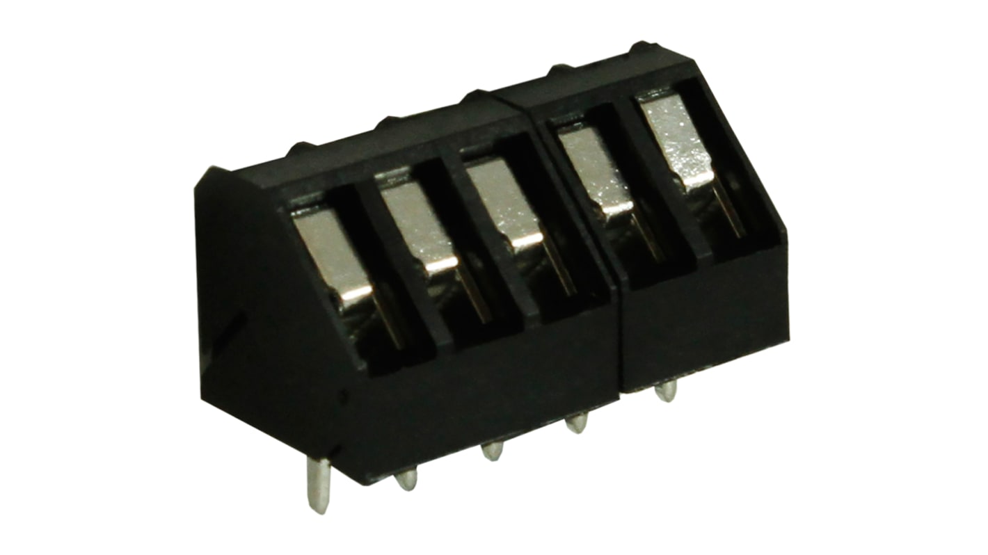Borne para PCB Macho RS PRO de 5 vías , paso 5mm, 15A, de color Negro, montaje Montaje en orificio pasante, terminación