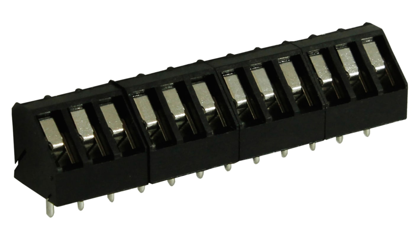 RS PRO 基板用端子台, 5mmピッチ , 1列, 12極, 黒