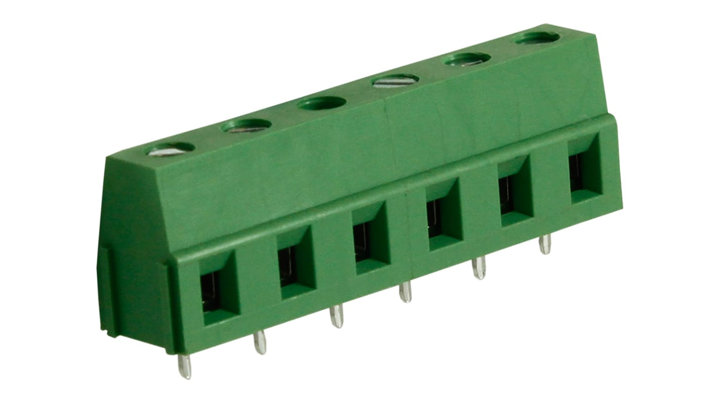 Borne para PCB Macho RS PRO de 6 vías , paso 7.5mm, 10A, de color Verde, montaje Montaje en orificio pasante,