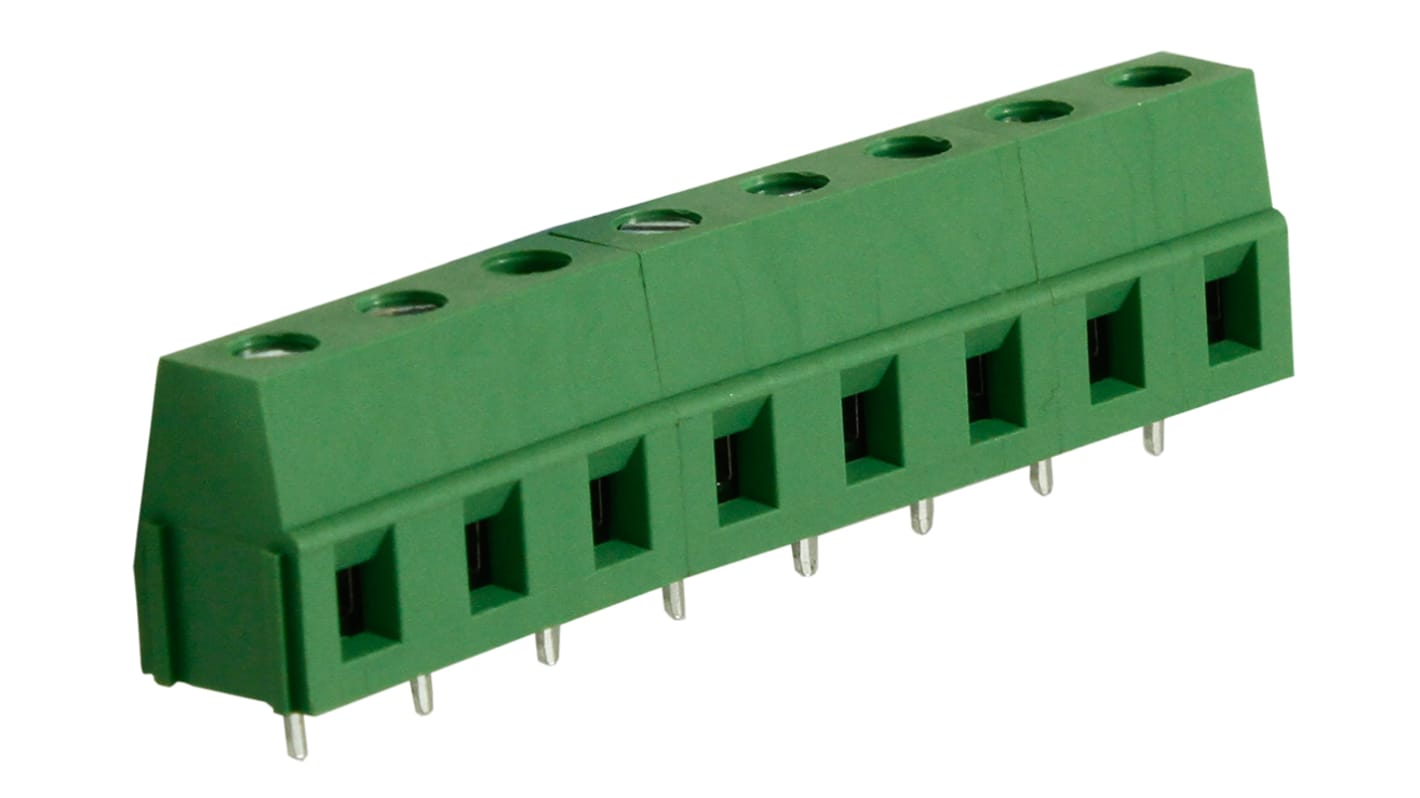 Borne para PCB Macho RS PRO de 8 vías , paso 7.5mm, 10A, de color Verde, montaje Montaje en orificio pasante,