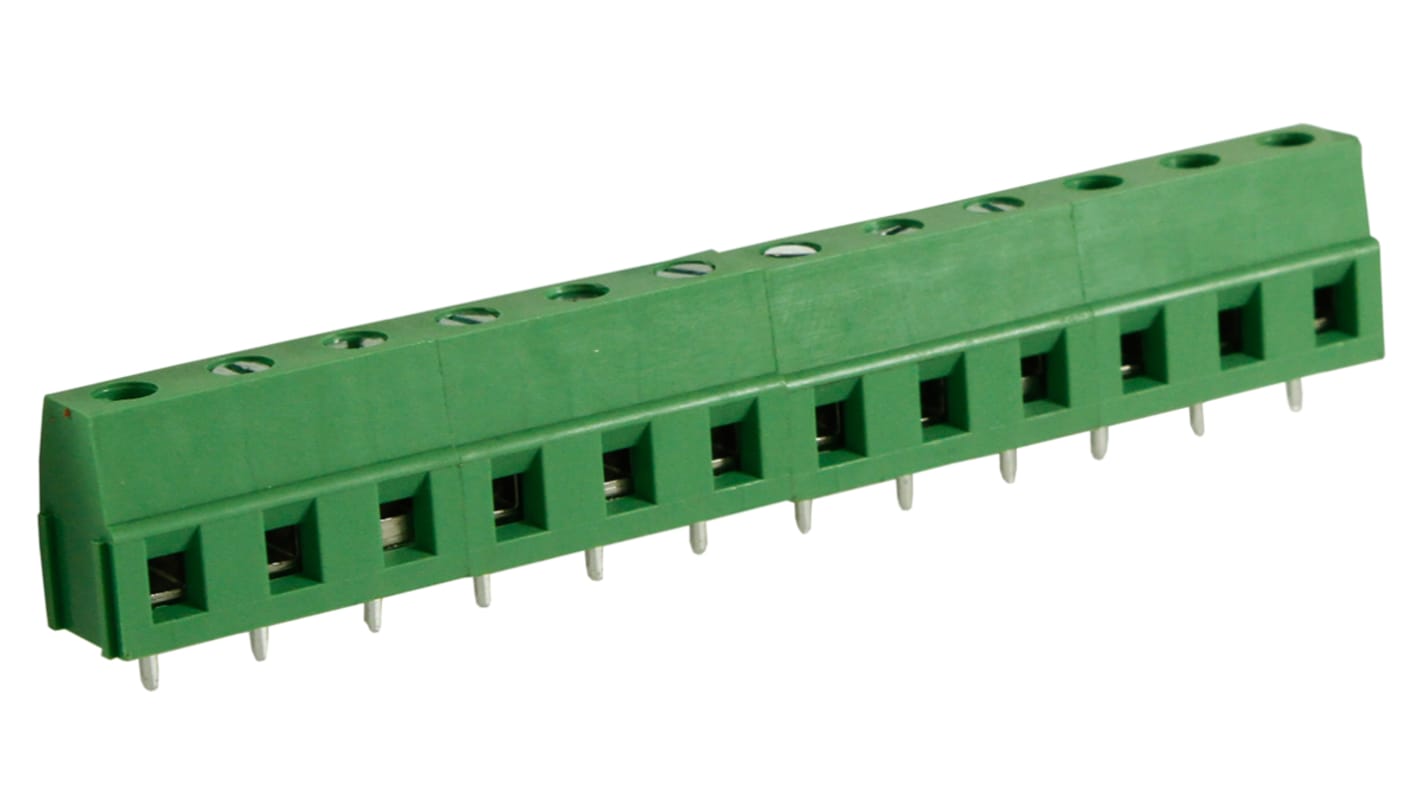 Borne para PCB Macho RS PRO de 12 vías , paso 7.5mm, 10A, de color Verde, montaje Montaje en orificio pasante,