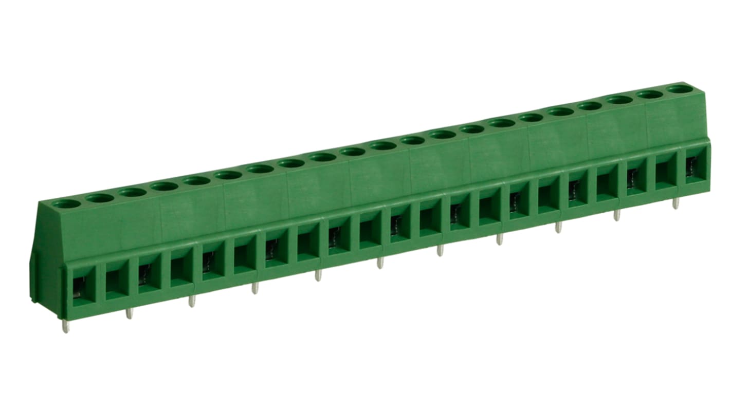 Borne para PCB Macho RS PRO de 11 vías , paso 10mm, 10A, de color Verde, montaje Montaje en orificio pasante,