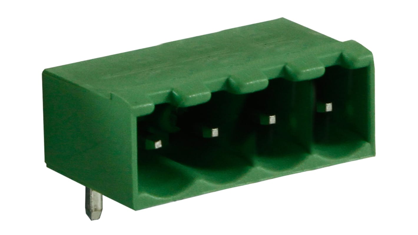 RS PRO 5.0mm Pitch 4 Way Right Angle Pluggable Terminal Block, Header, Through Hole, Solder Termination