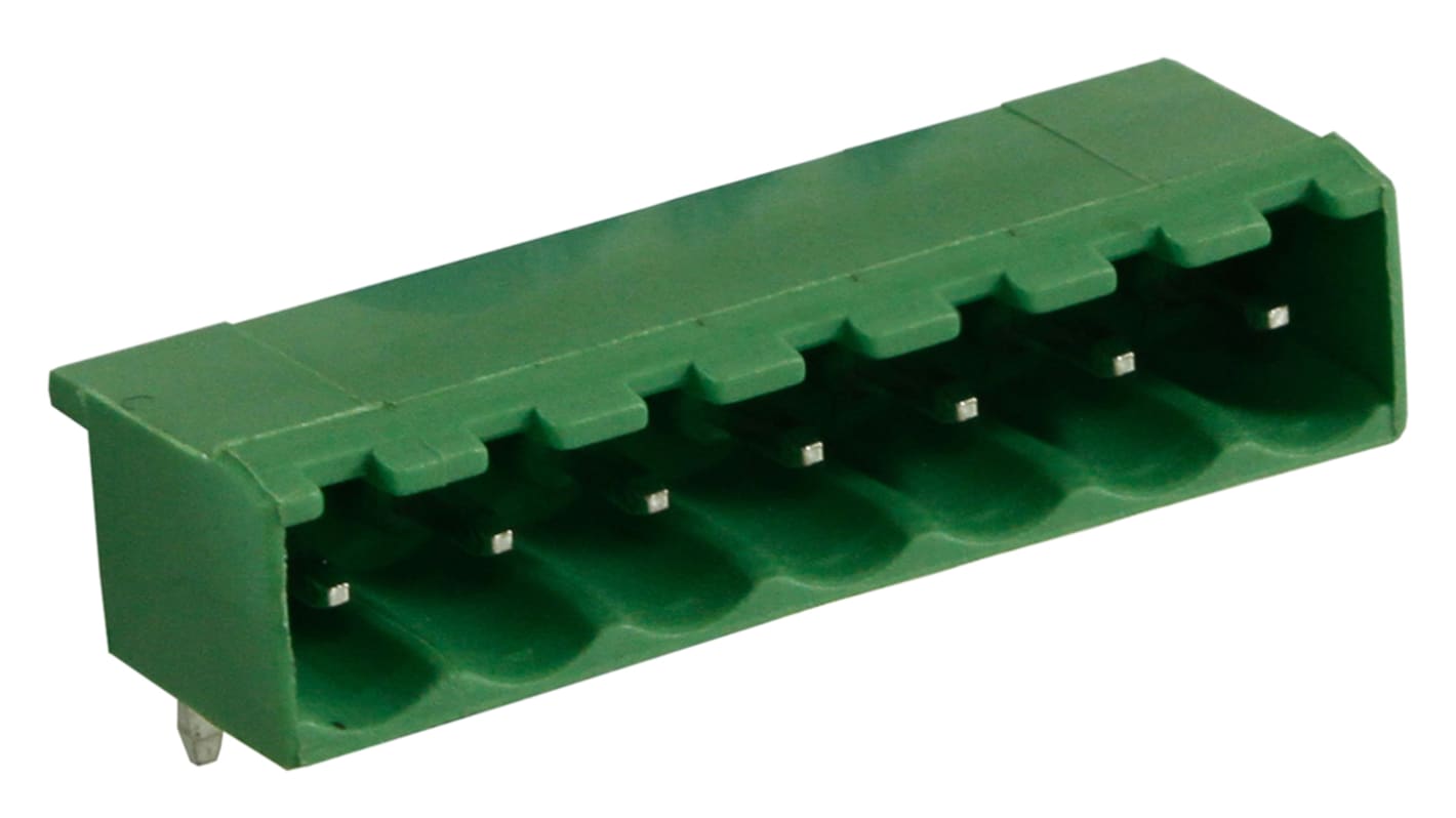 Borne para PCB Ángulo de 90° RS PRO de 7 vías, 1 fila, paso 5.0mm, para soldar, Montaje en orificio pasante