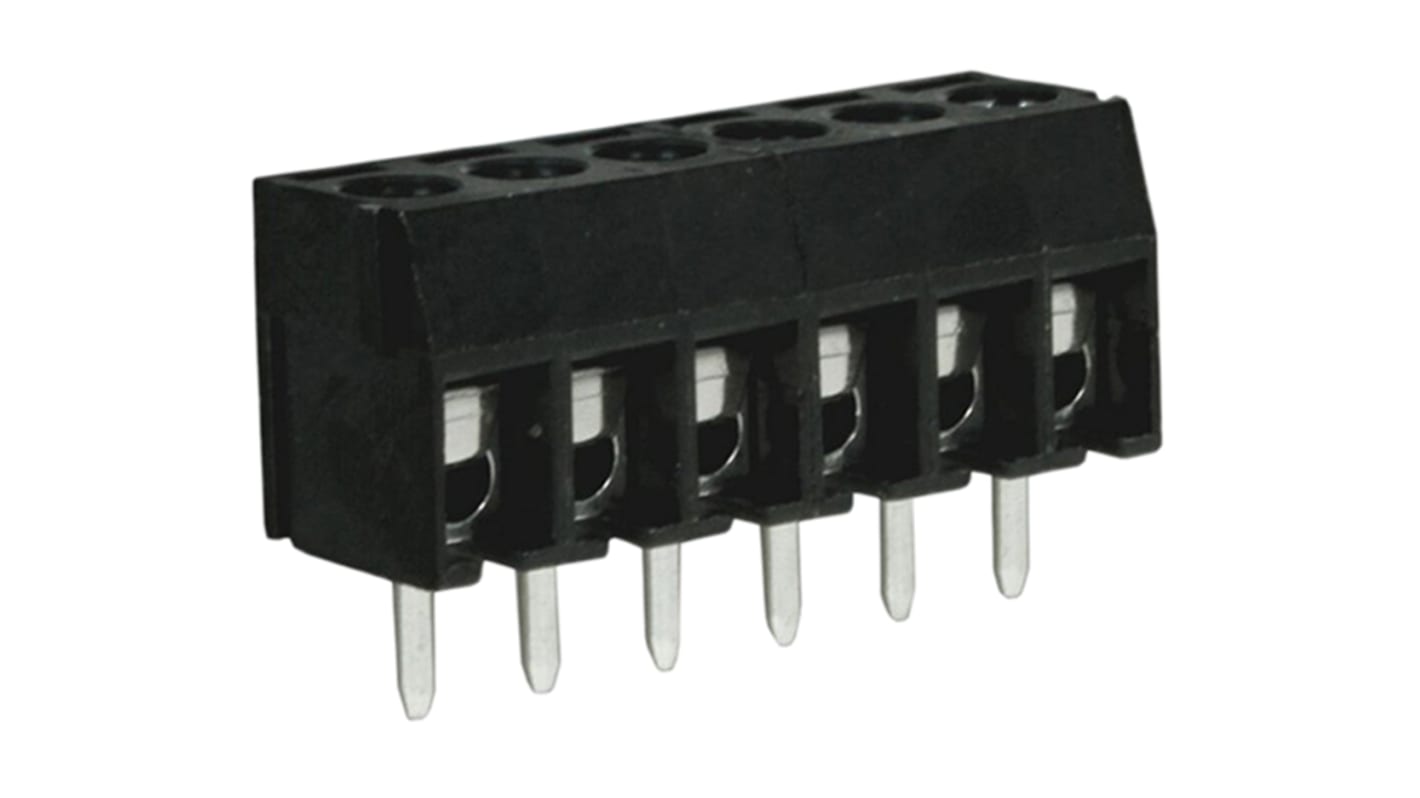 Borne para PCB Macho RS PRO de 6 vías , paso 3.5mm, 6A, de color Negro, montaje Montaje en orificio pasante,