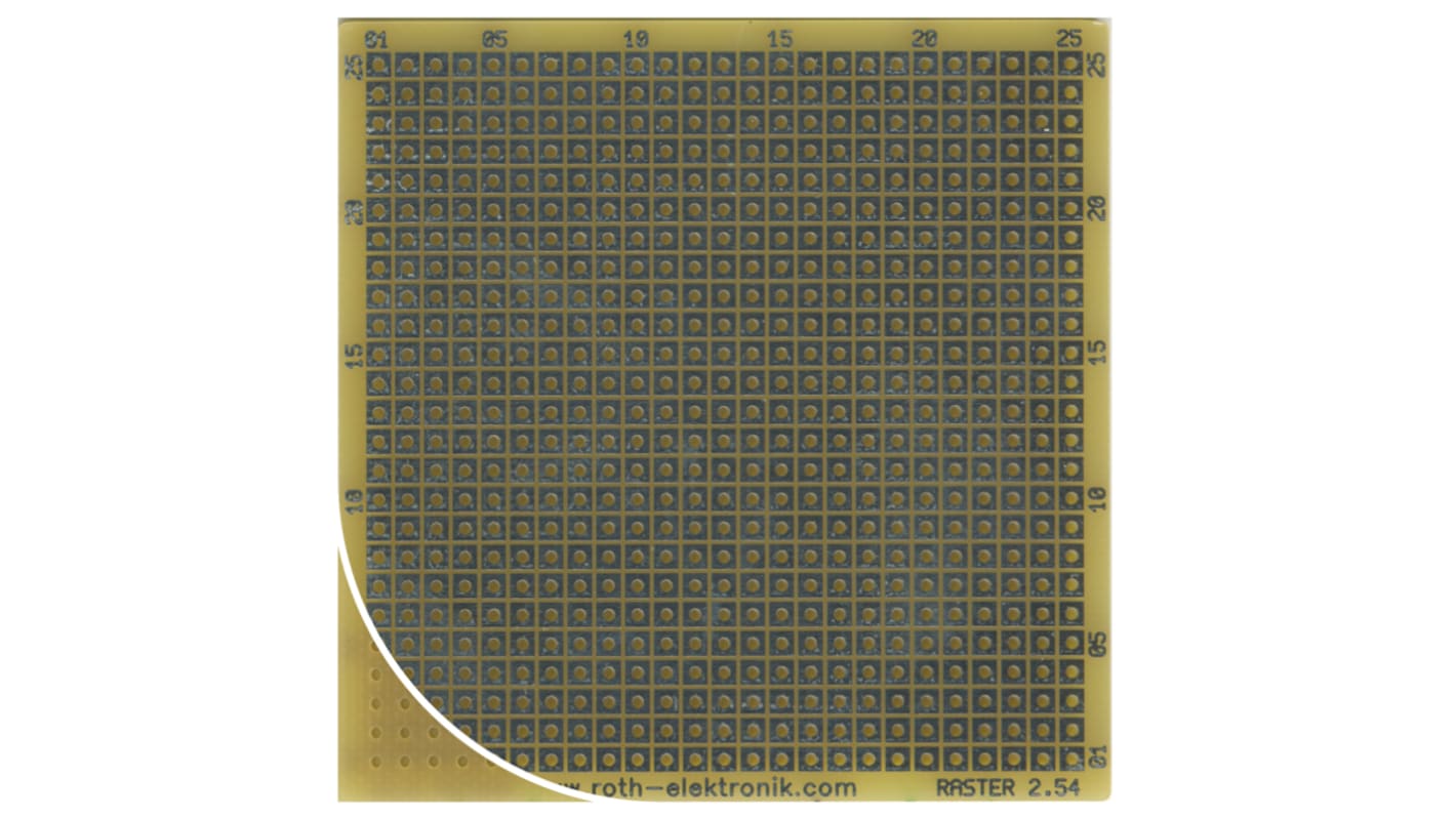 Placa de matriz RE016-LF, cara única, FR4, orificios: 25 x 25, diámetro 1mm, paso 2.54 x 2.54mm, 68.58 x 67.94 x 1.5mm