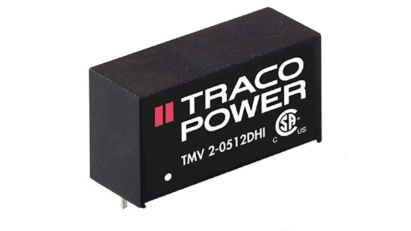 TRACOPOWER TMV 2HI DC-DC Converter, ±15V dc/ ±66mA Output, 4.5 → 5.5 V dc Input, 2W, Through Hole, +80°C Max