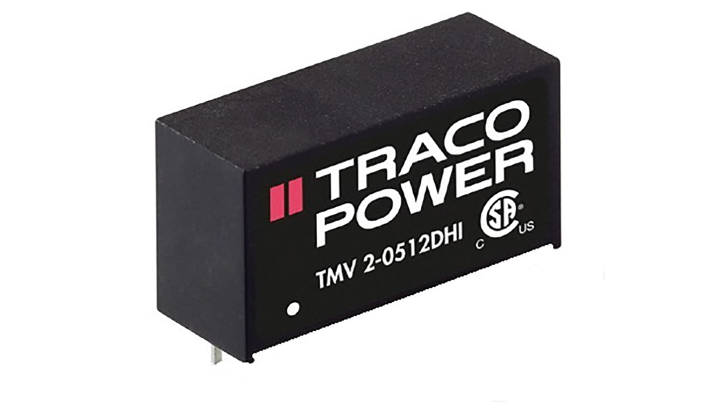 TRACOPOWER TMV 2HI DC-DC Converter, ±12V dc/ ±84mA Output, 4.5 → 5.5 V dc Input, 2W, Through Hole, +80°C Max