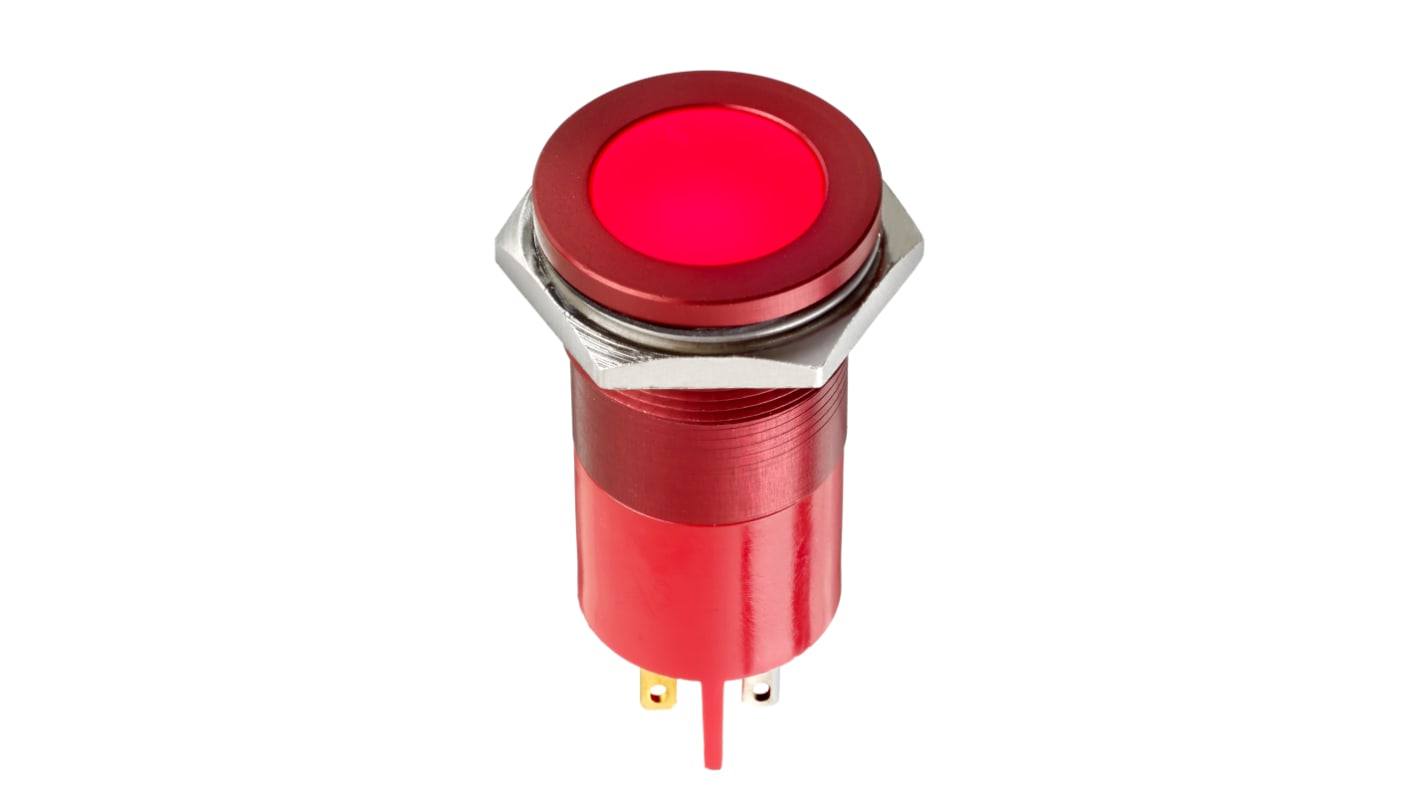RS PRO Red Panel Mount Indicator, 220V ac, 22mm Mounting Hole Size, Faston, Solder Lug Termination, IP67