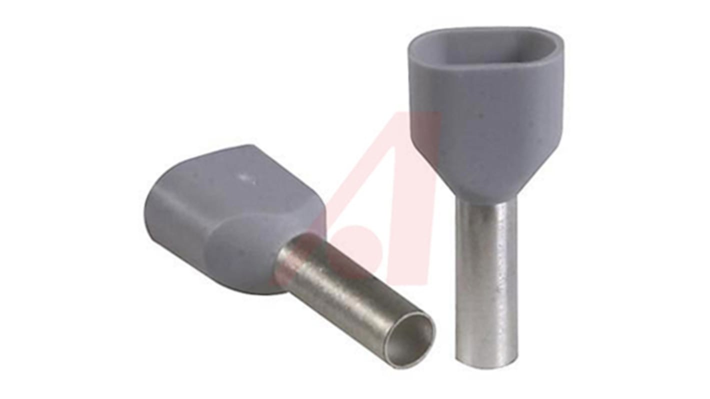 Altech Insulated Crimp Bootlace Ferrule, 12mm Pin Length, 3.9mm Pin Diameter, 2 x 4mm² Wire Size, Grey