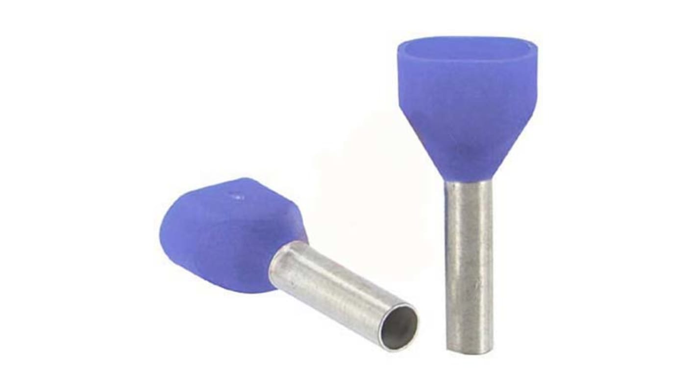 Altech Insulated Crimp Bootlace Ferrule, 16mm Pin Length, 8.9mm Pin Diameter, 2 x 16mm² Wire Size, Blue