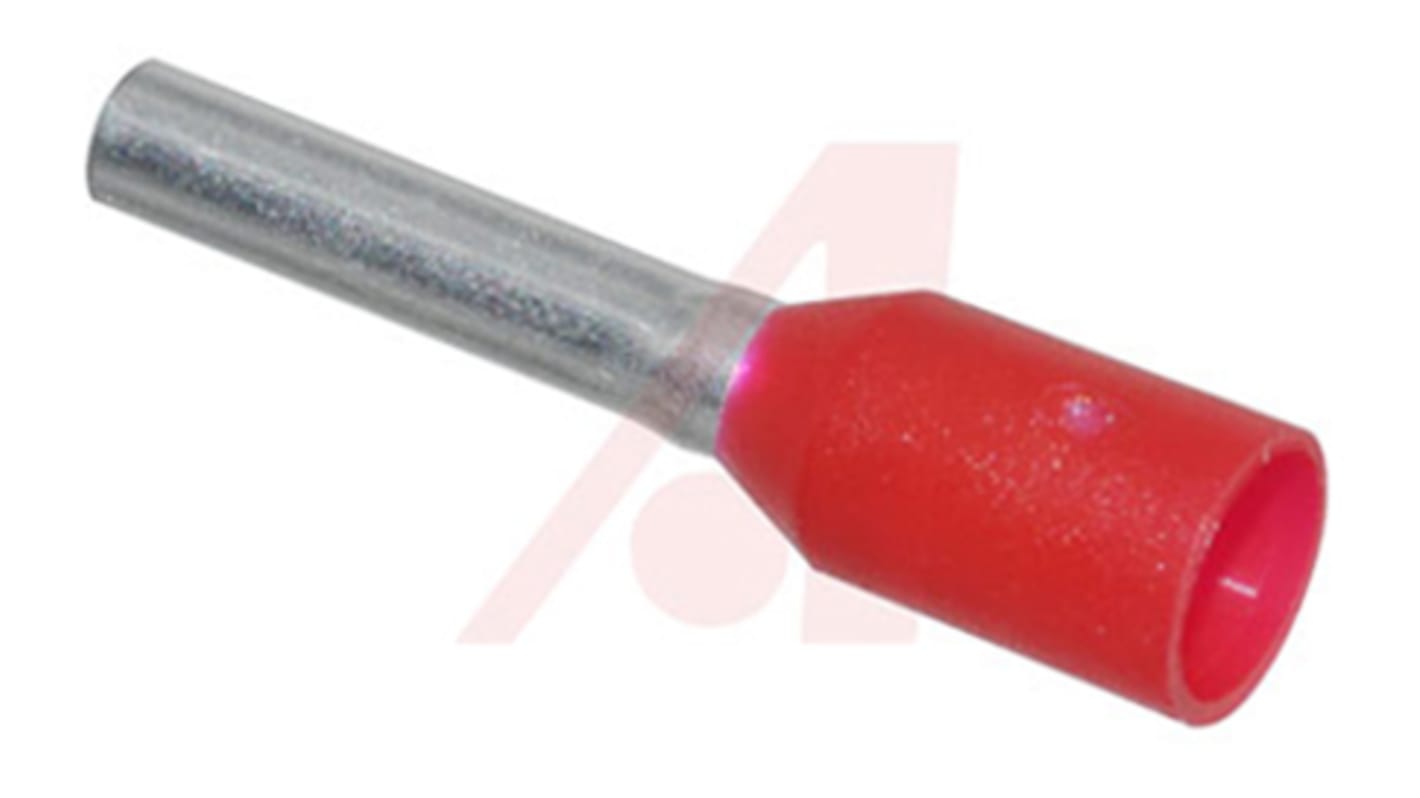 Altech Insulated Crimp Bootlace Ferrule, 8mm Pin Length, 1.7mm Pin Diameter, 1mm² Wire Size, Red