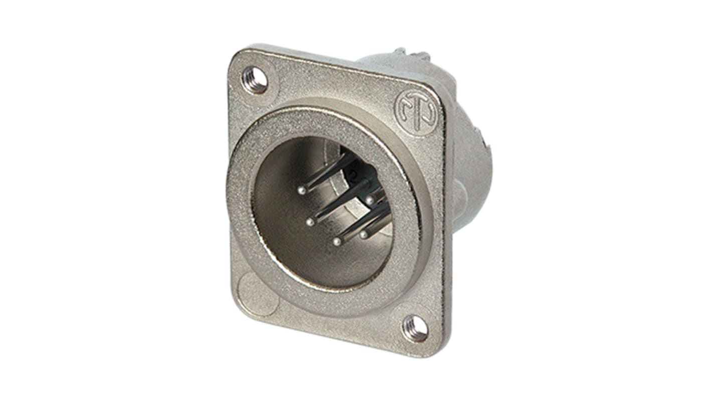 Neutrik Chassis Mount XLR Connector, Male, <50 V, 5 Way, Silver over Nickel Plating