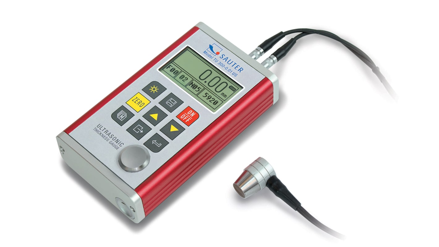 Sauter TU 300-0.01 US Thickness Meter, 3mm - 300mm, 0.5% Accuracy, 0.01 mm Resolution, LCD Display