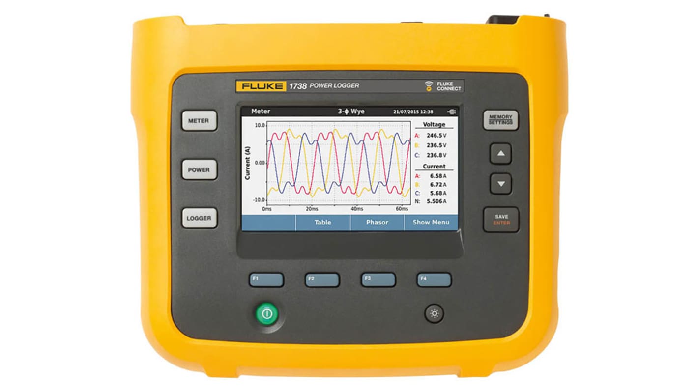 Fluke 1738 Three Phase Power Energy Monitor & Logger, Bluetooth, USB, Wireless