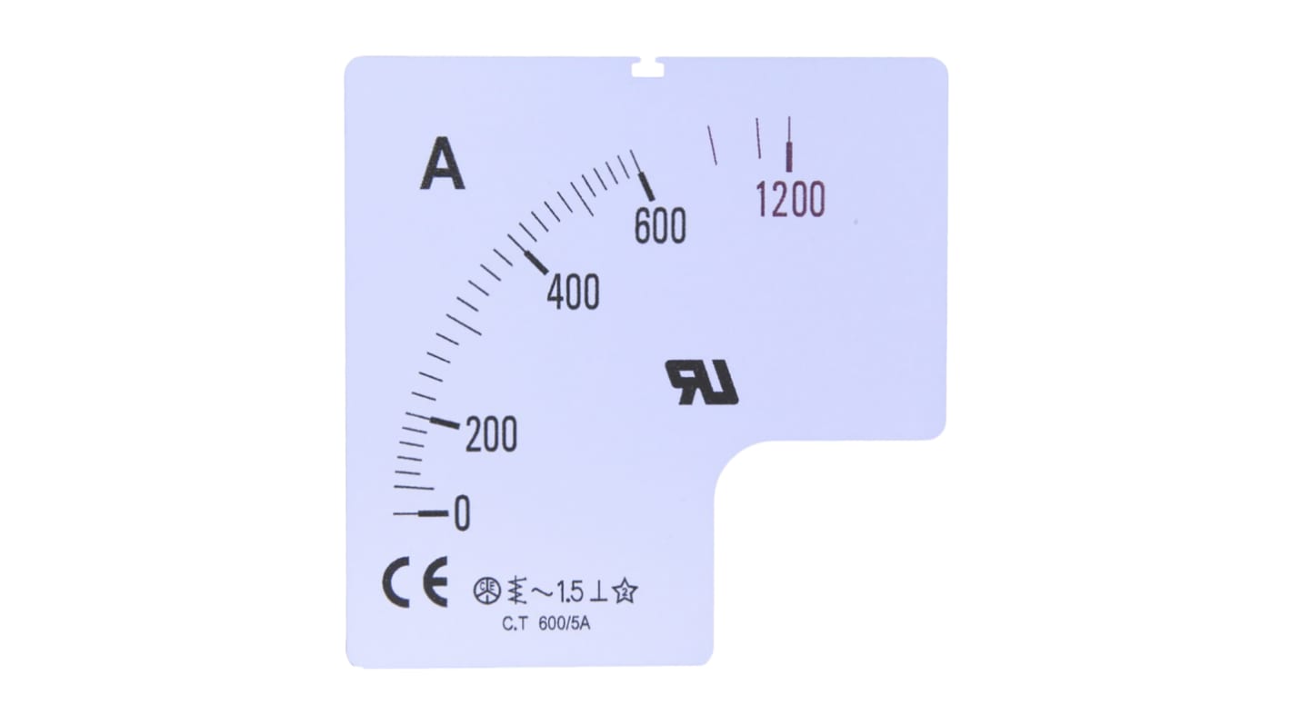 Měřicí stupnice, Měřicí stupnice 50 A, pro použití s: Analogový panelový ampérmetr 72 x 72