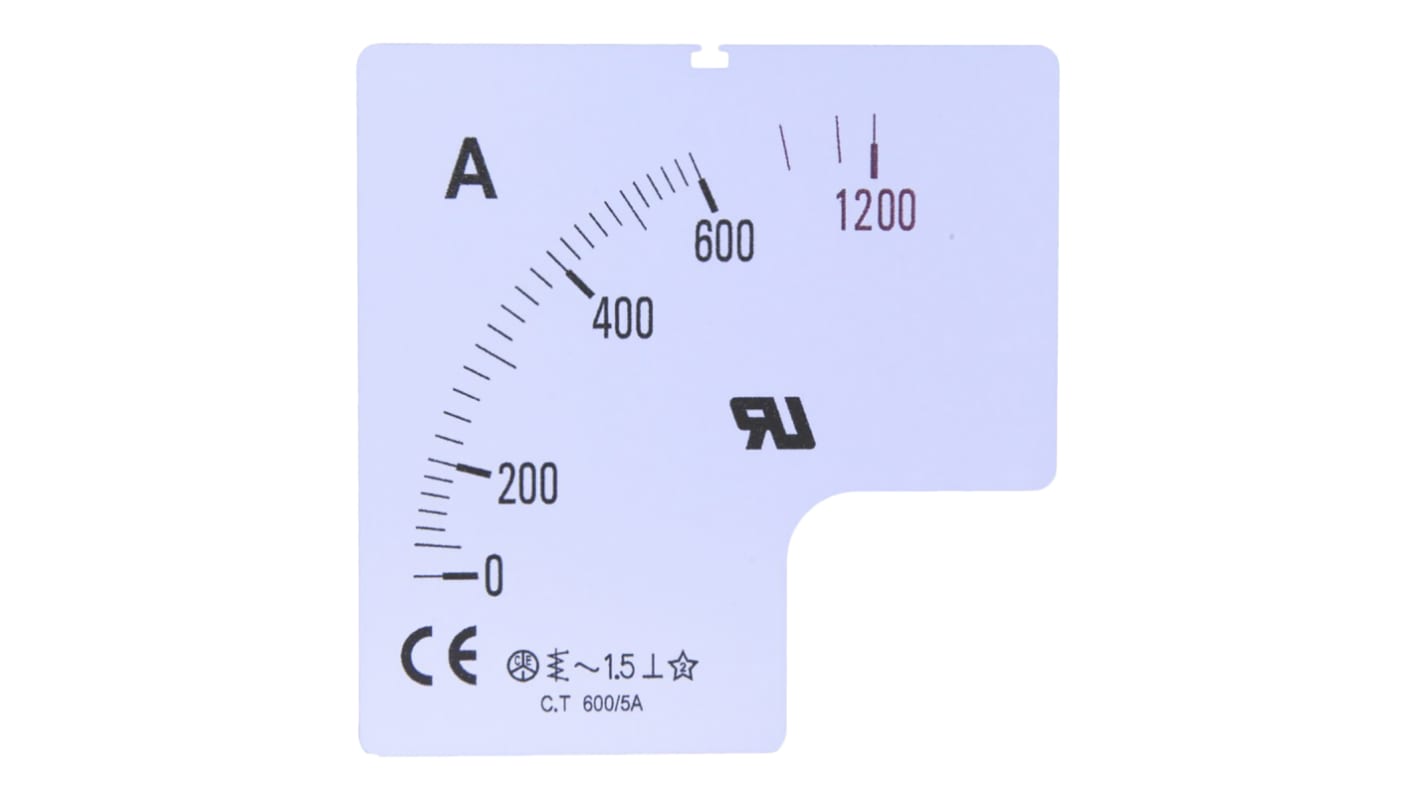 Scala misuratore 100A RS PRO per uso con Amperometro a pannello analogico 72 x 72