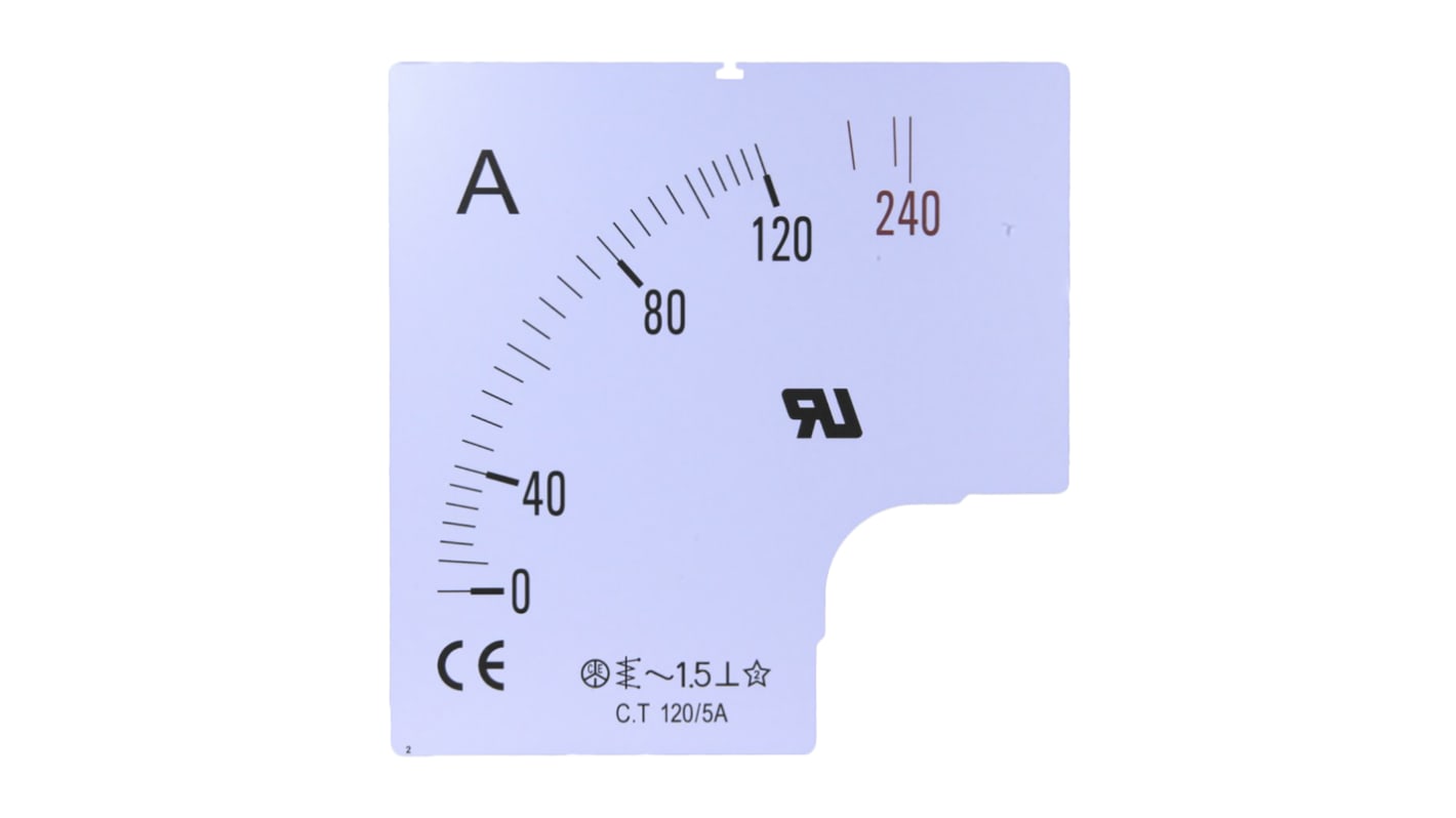 Měřicí stupnice, Měřicí stupnice 150 A, pro použití s: Analogový panelový ampérmetr 96 x 96