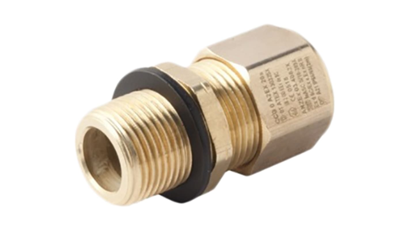 Moflash A2EX Series Brass Nickel Plated Brass Cable Gland, M20 Thread, 11mm Min, 15mm Max, IP66, IP68