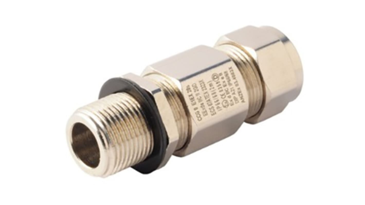 Moflash E1EX Series Metallic Stainless Steel Cable Gland, M20 Thread, 9mm Min, 15mm Max, IP66, IP68