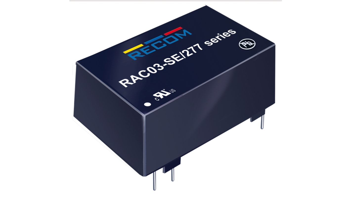 Recom Switching Power Supply, RAC03-24SE/277, 24V dc, 125mA, 3W, 1 Output, 120 → 430 V dc, 85 → 305 V ac